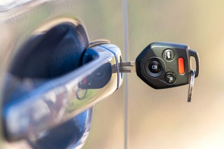 Key fob inserted in a car door lock in Sacramento